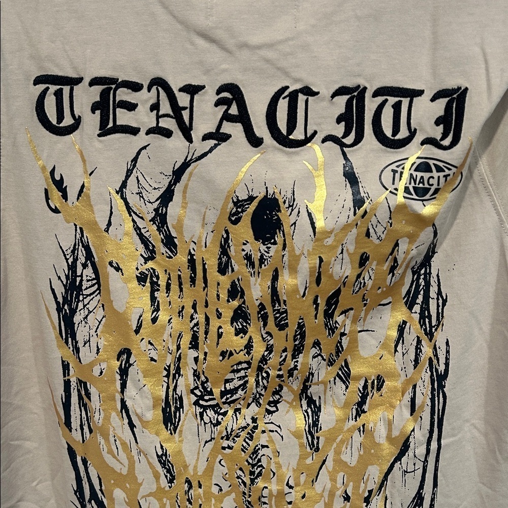Tenacity distressed Tan Men's short sleeves embroidered T-Shirt small new - Picture 11 of 12